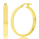 Italian 14k Yellow Gold Rounded Flat Tube Small Hollow Hoop Earrings 1.2" 2.5 grams - Yellow 2.5 grams