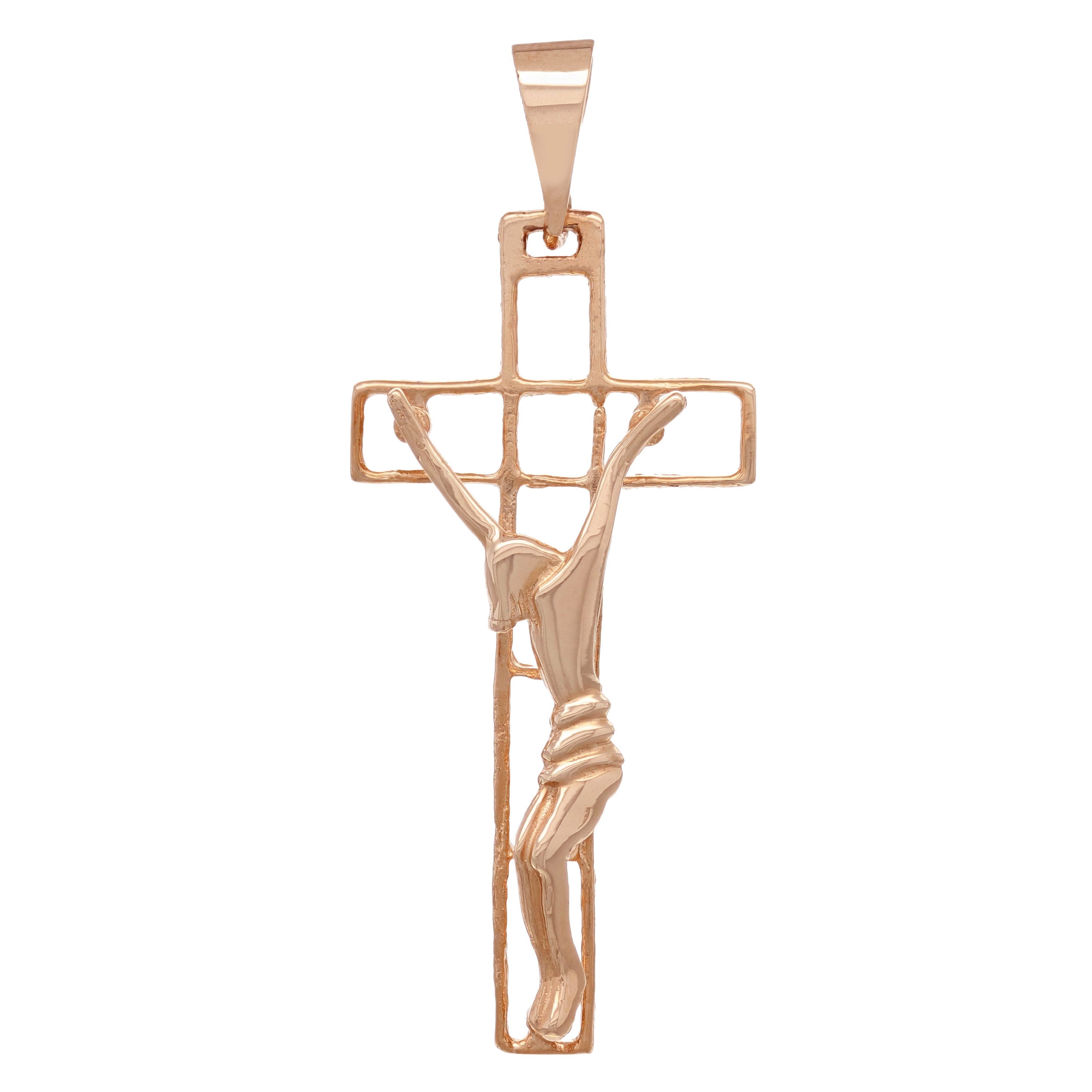 14k Rose Gold Jesus Christ Crucifix Cross Religious Charm Pendant 2" 3.6 grams - Rose