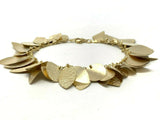 Italian 14k Yellow Gold Round and Leaves Shape Charm Bracelet 7.5" 13 grams