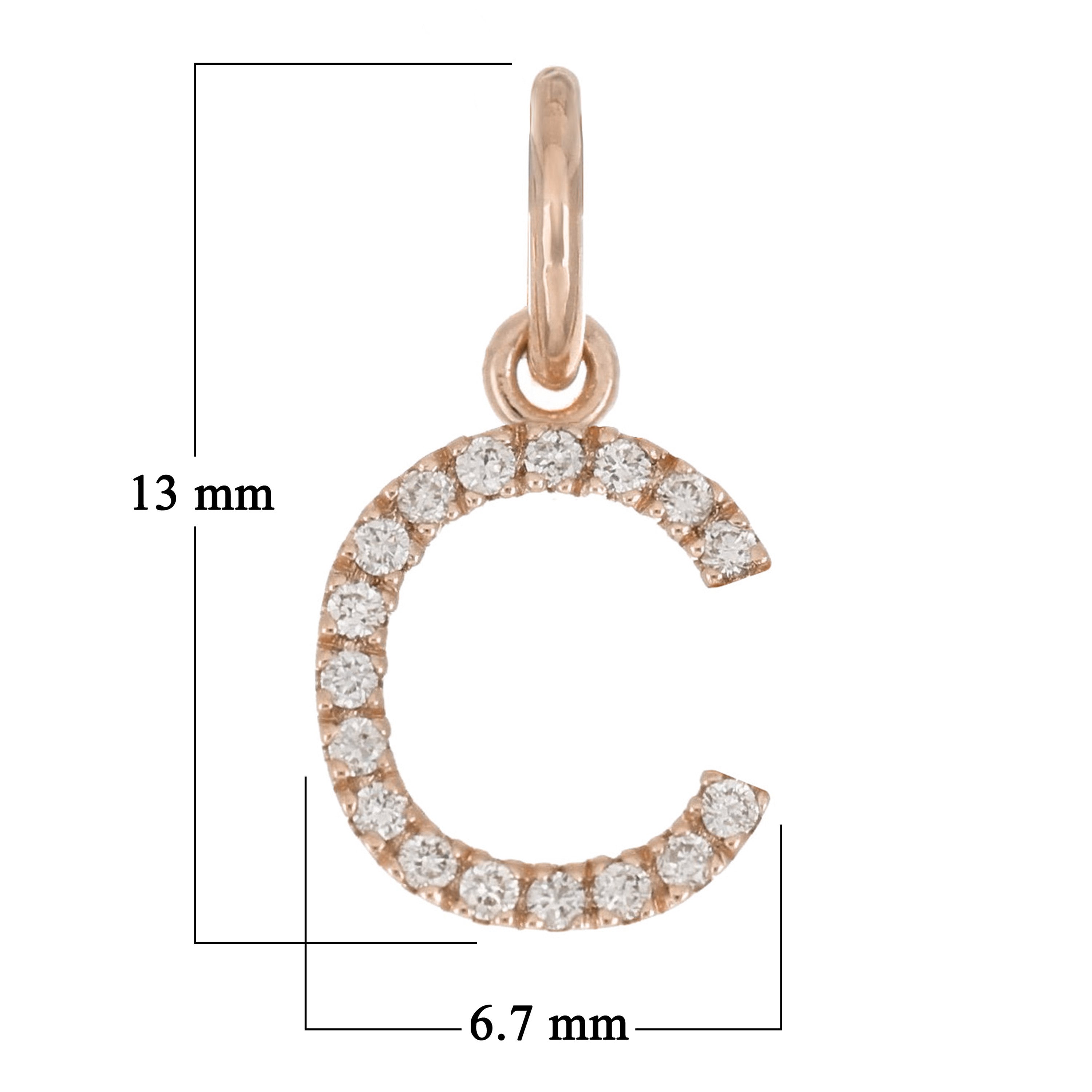 14k Yellow White or Rose Gold Diamond Initial Letter Charm Pendant - Letter C,Rose