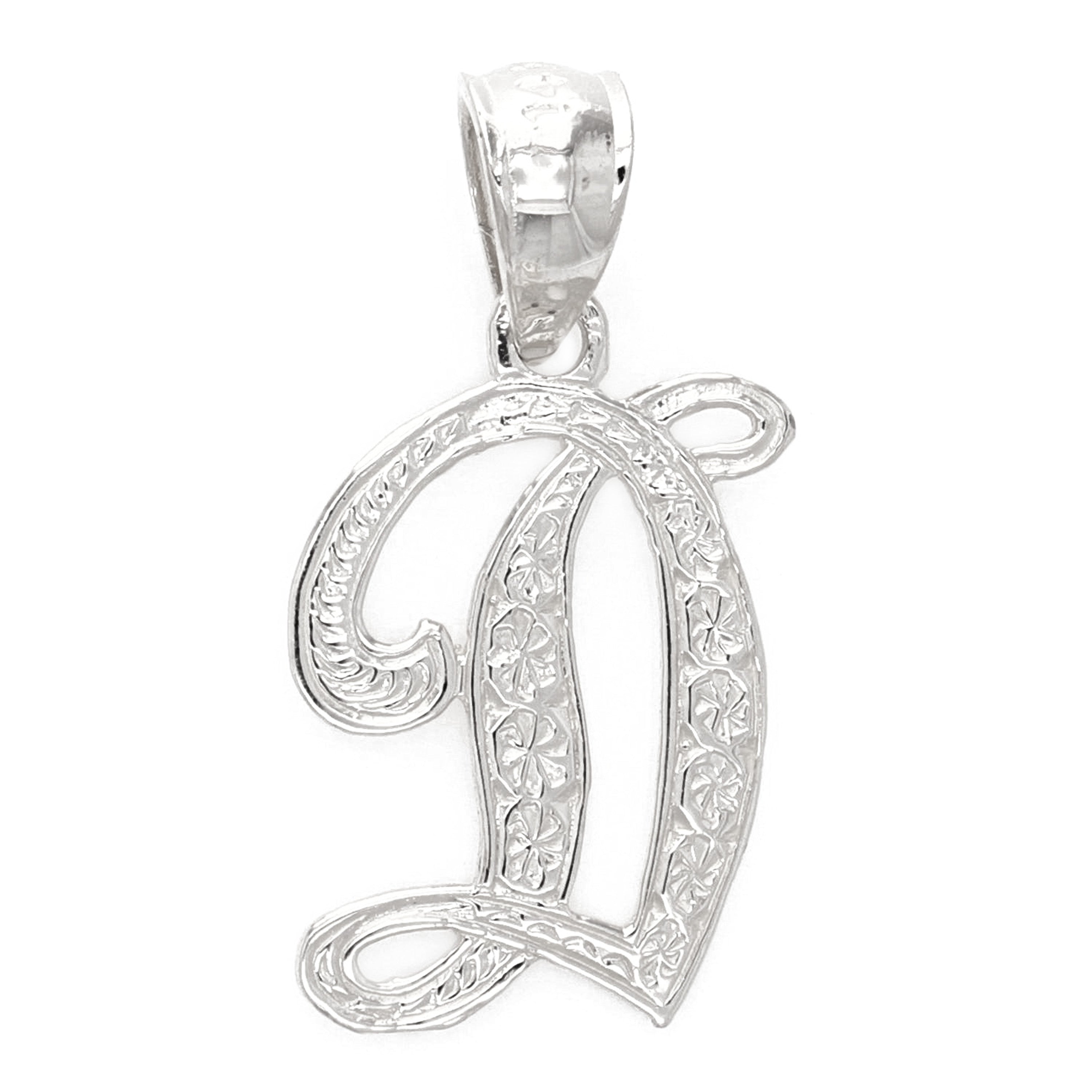 14k White Gold Initial Letter D Alphabet Charm Pendant - Letter D,White