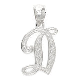 14k White Gold Initial Letter D Alphabet Charm Pendant - Letter D,White