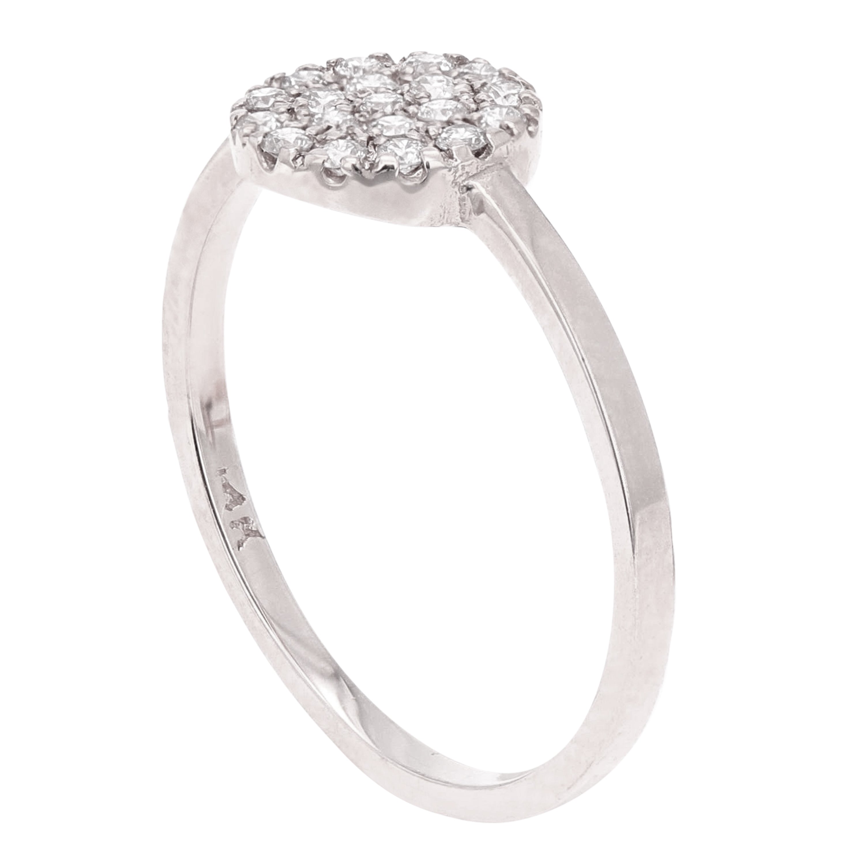 14k White Gold Round Frame Diamond Ring Size 5.5 - White,Ring Size 5.5