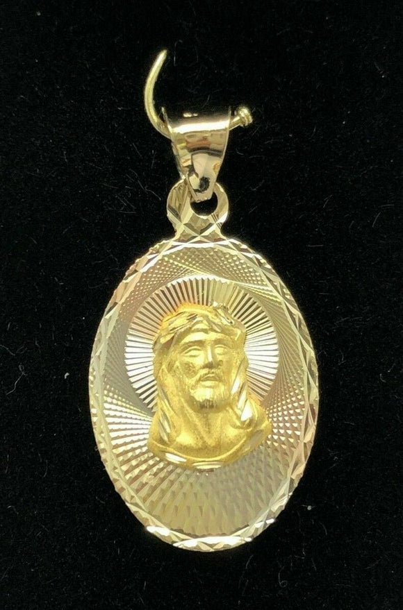 14k Tri Color Gold Jesus Christ Diamond Cut Oval Charm Pendant 1