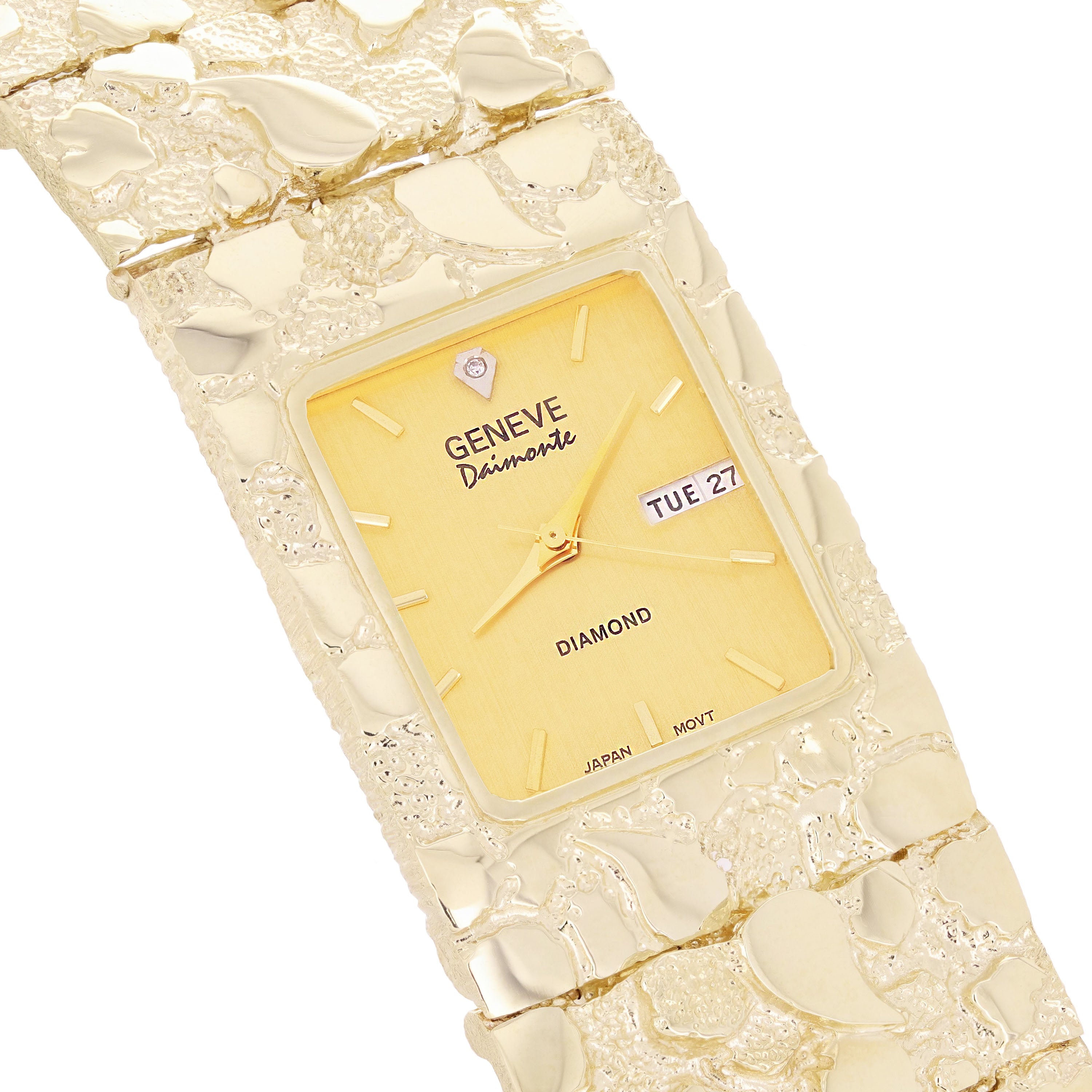 10k Yellow Gold Solid Chunky Nugget Wrist Watch Link Geneve Diamond Watch 7" 80.1 grams - Yellow 7" 80.1 grams