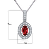 14k White Gold Oval Ruby Diamond Accent Halo Pendant Necklace 18" - Ruby