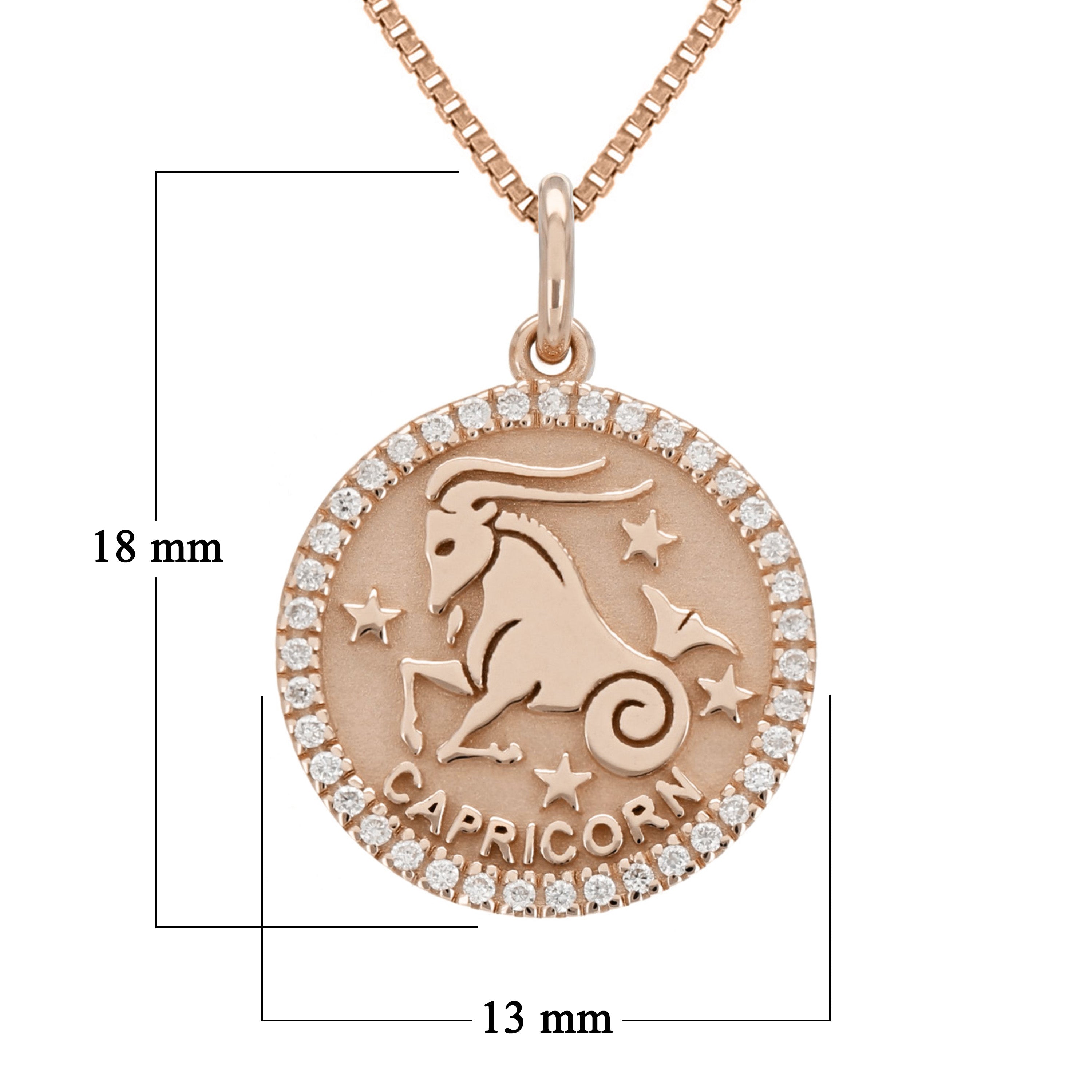 14k Rose Gold  Diamond Zodiac Sign Capricorn Pendant Necklace 18" - Capricorn,Rose