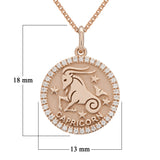 14k Rose Gold  Diamond Zodiac Sign Capricorn Pendant Necklace 18" - Capricorn,Rose
