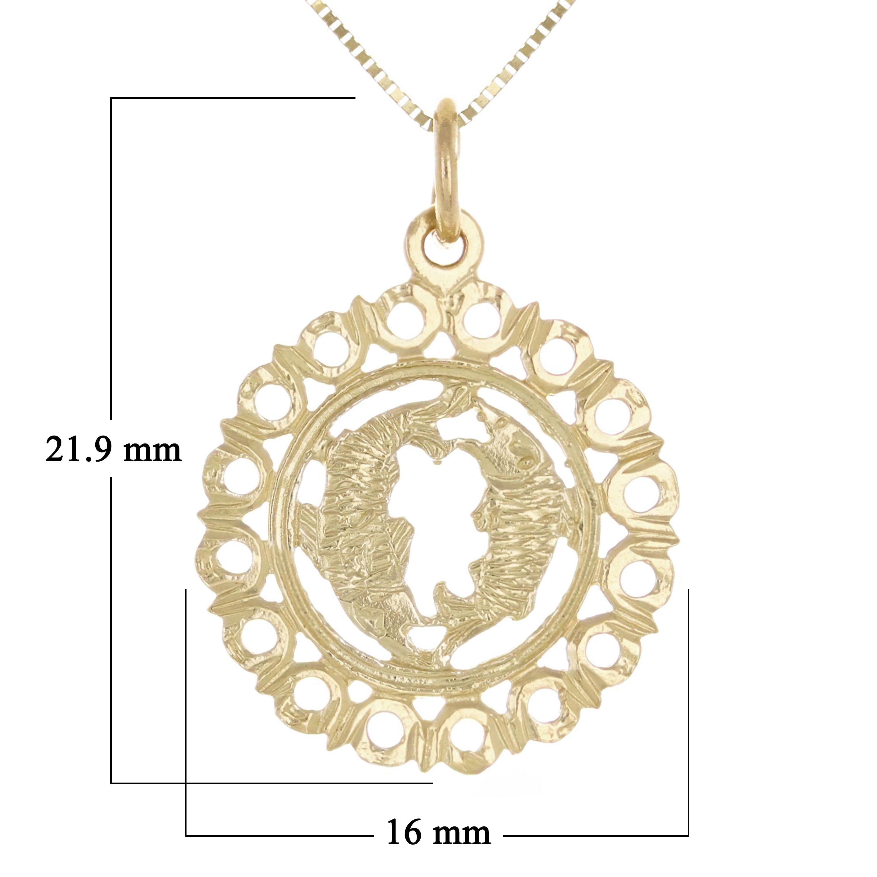 14k Yellow Gold Zodiac Sign Pisces Pendant Necklace 18" - Pisces,Yellow