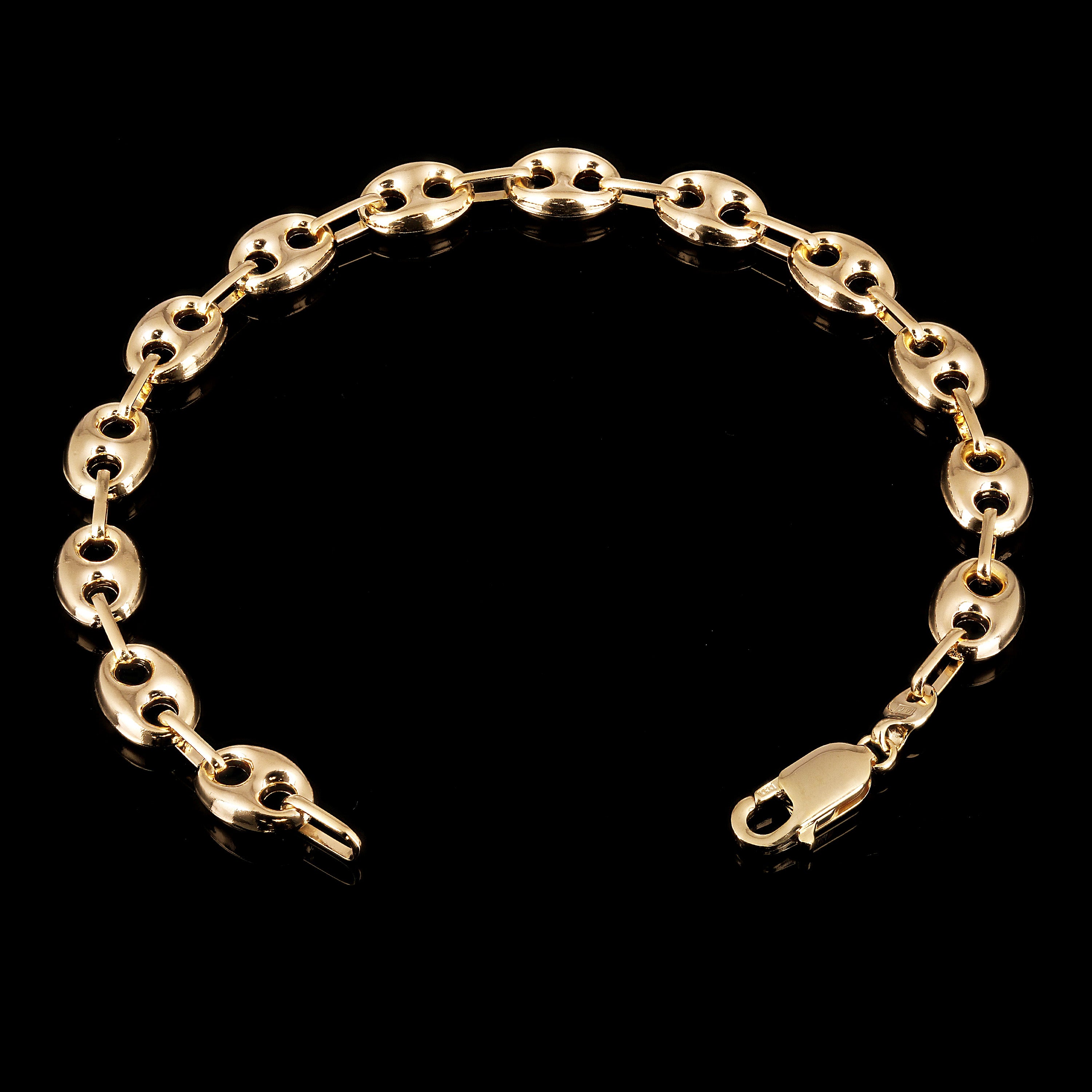 Italian 14k Yellow Gold Fancy 3D Hollow Puff Gucci Link Bracelet 8" 7.7mm 7.4g - 8" 7.7mm