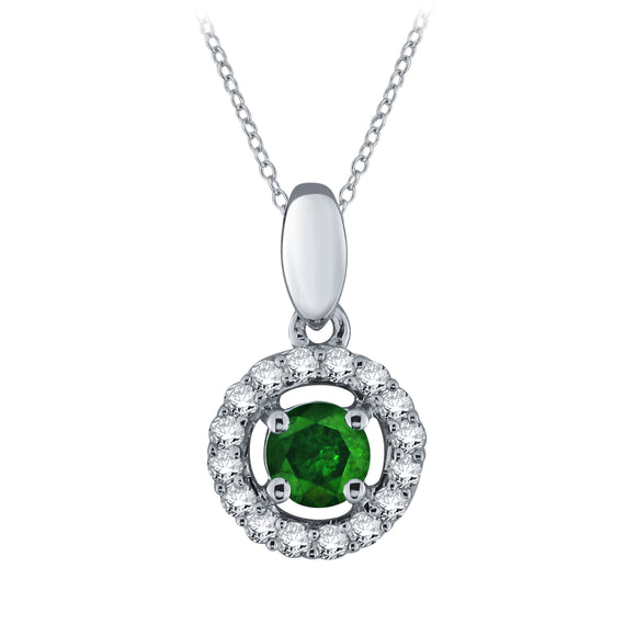 14k White Gold 0.45ctw Green & White Diamond Round Halo Pendant Necklace 18
