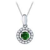 14k White Gold 0.45ctw Green & White Diamond Round Halo Pendant Necklace 18" - Green
