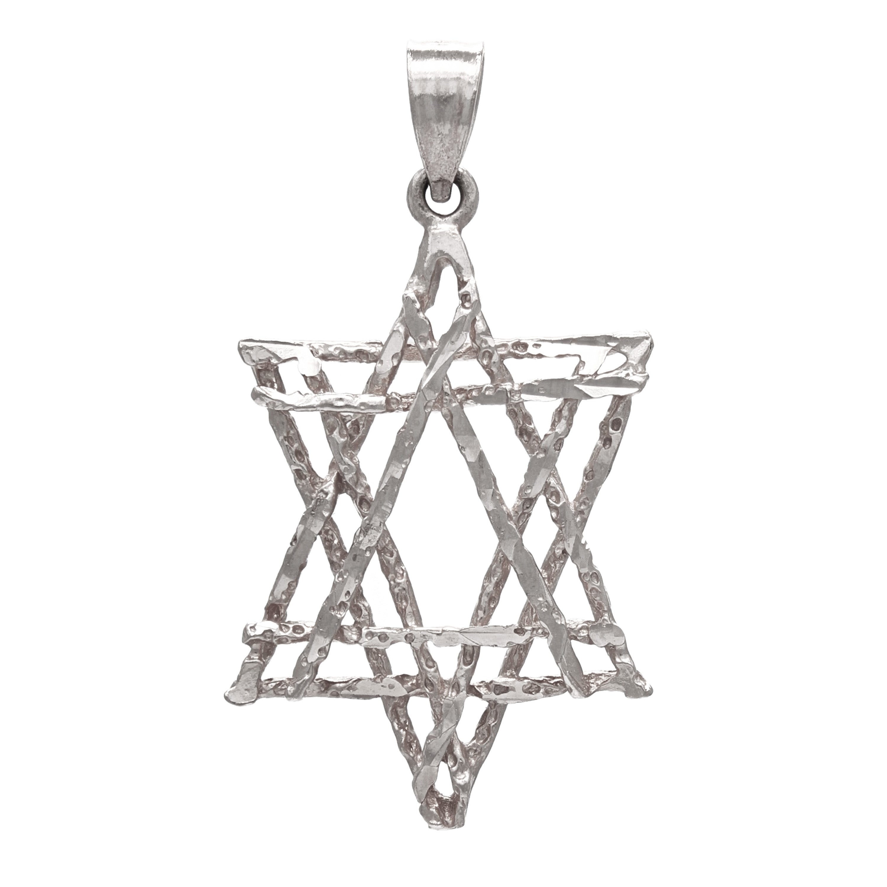 14k White Gold Diamond Cut Jewish Star of David Charm Pendant 1.8 grams - White