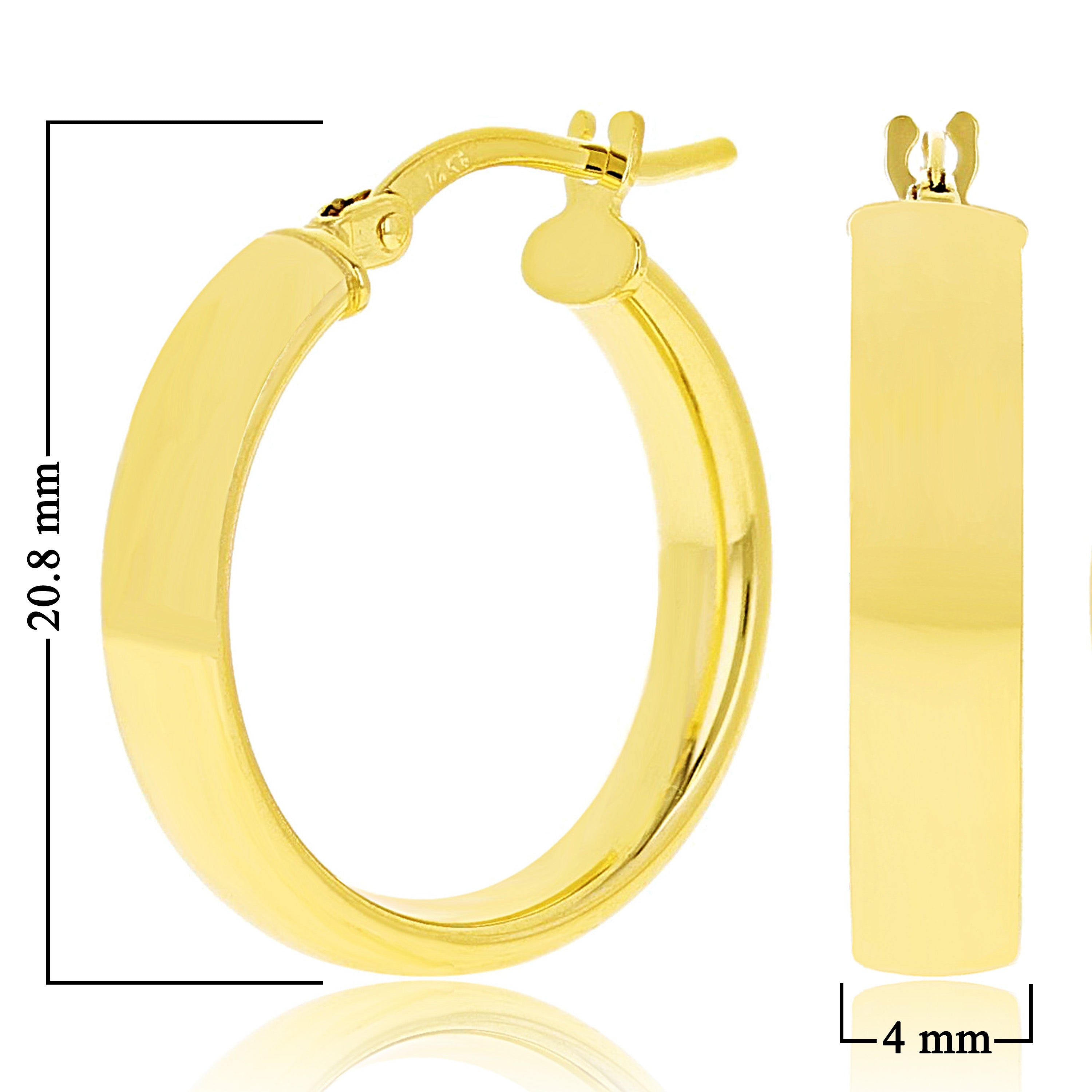 Italian 14k Yellow Gold Rounded Flat Tube Small Hollow Hoop Earrings 21mm x 4mm 1.7g - 1.7 grams