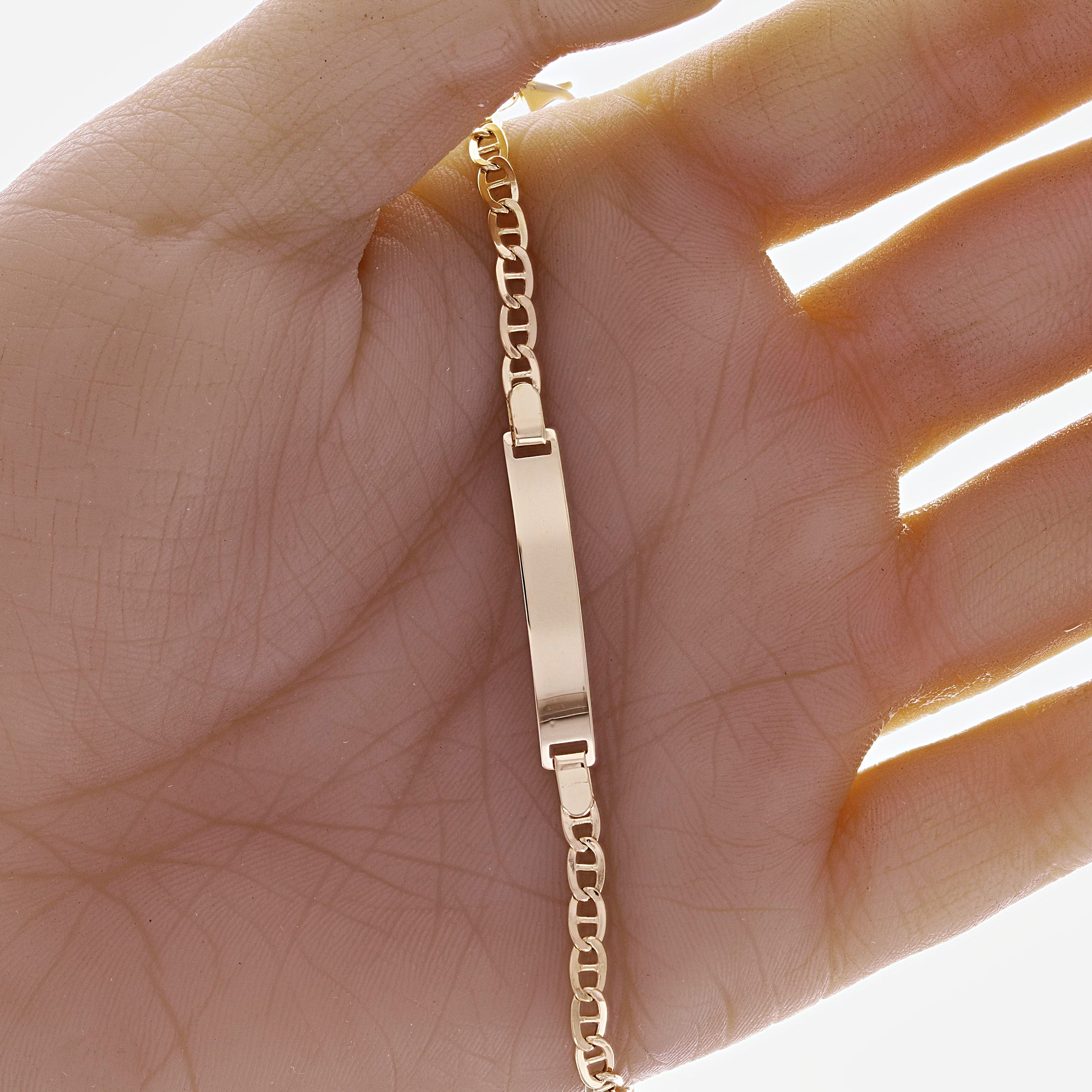 Italian 14k Yellow Gold Engravable Baby Kid ID Anchor Mariner Bracelet 6.5"