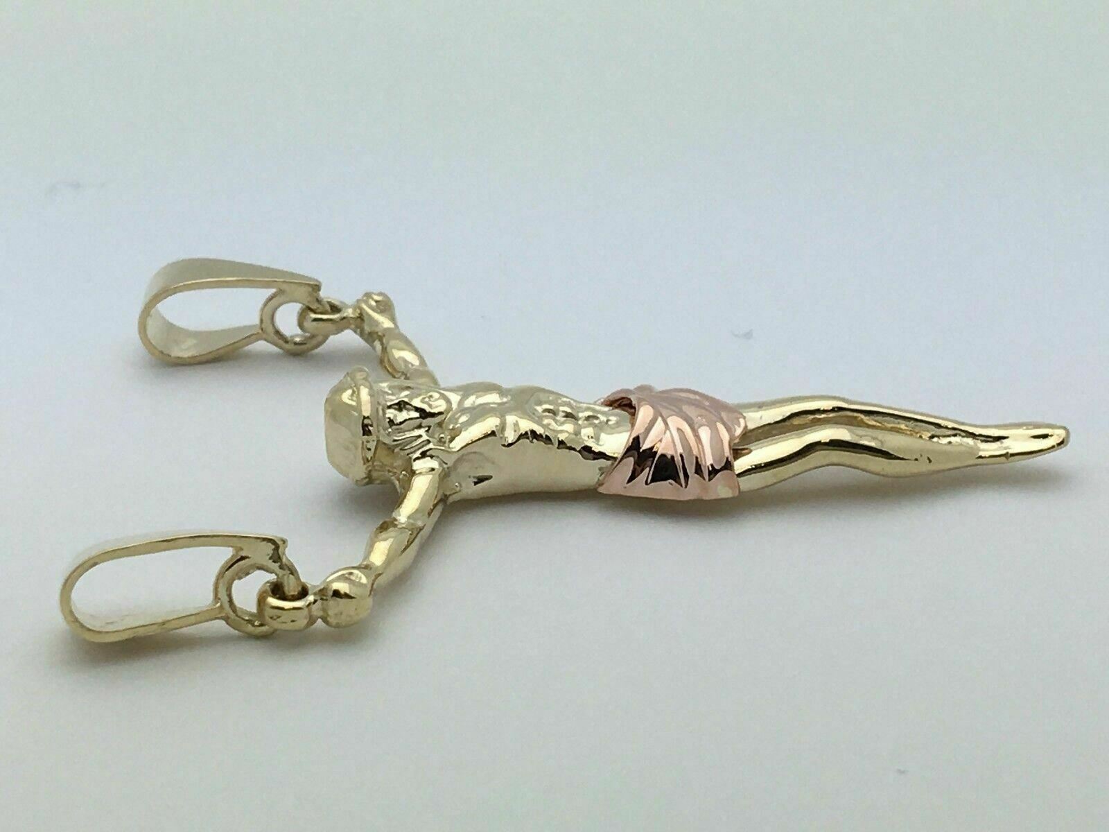 14k Two Tone Color Gold Solid Jesus Christ Religious Crucifix Charm Pendant 5.5g