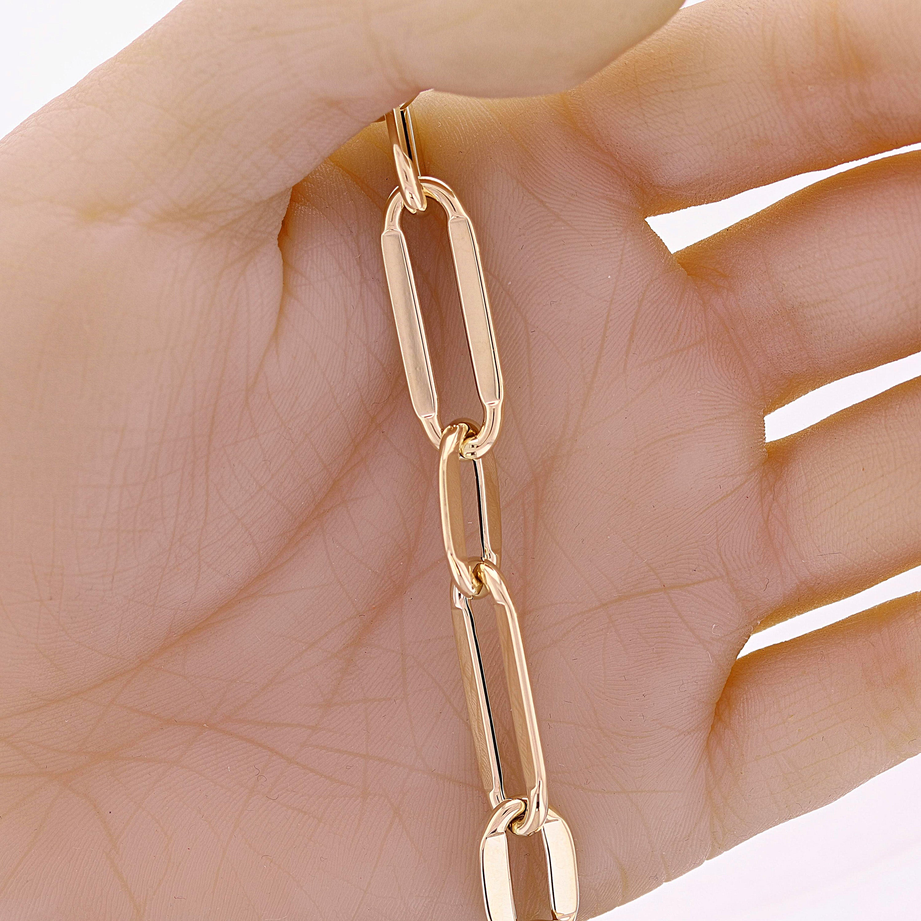 Italian 14k Yellow Gold Hollow Oval Paper Clip Bracelet 8" 9.8mm 7.2 grams