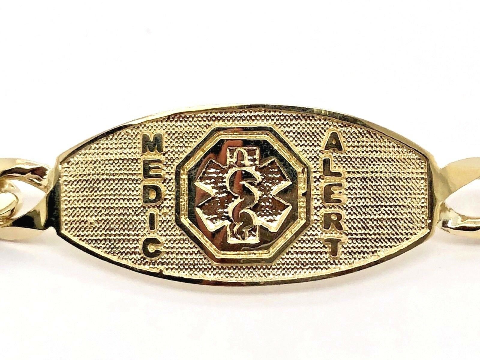 14k Yellow Gold Medical Alert Figaro Chain ID Bracelet 7.5" 13.5mm 14.5 grams