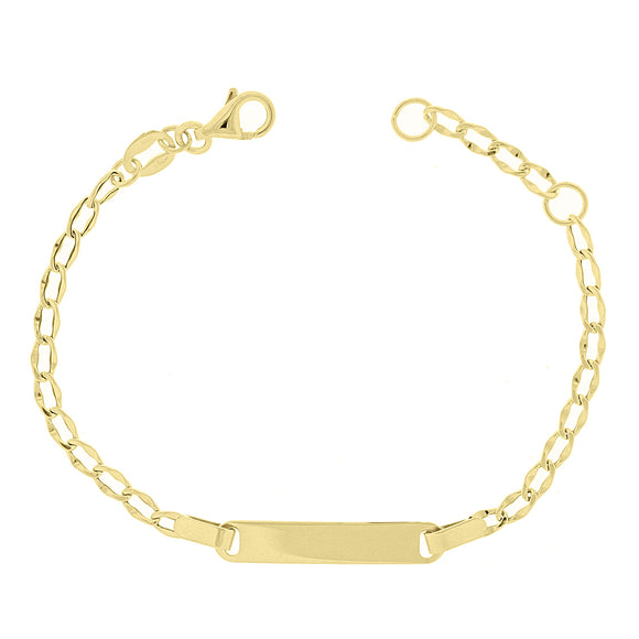 Italian 14k Yellow Gold Engravable Open Link Kids Baby ID Bracelet 5.5