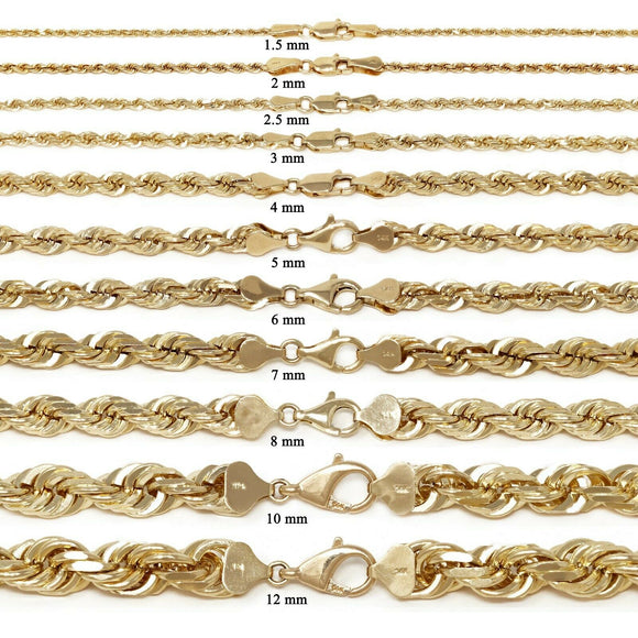 14k Yellow Gold Solid Diamond Cut Rope Chain Necklace 18