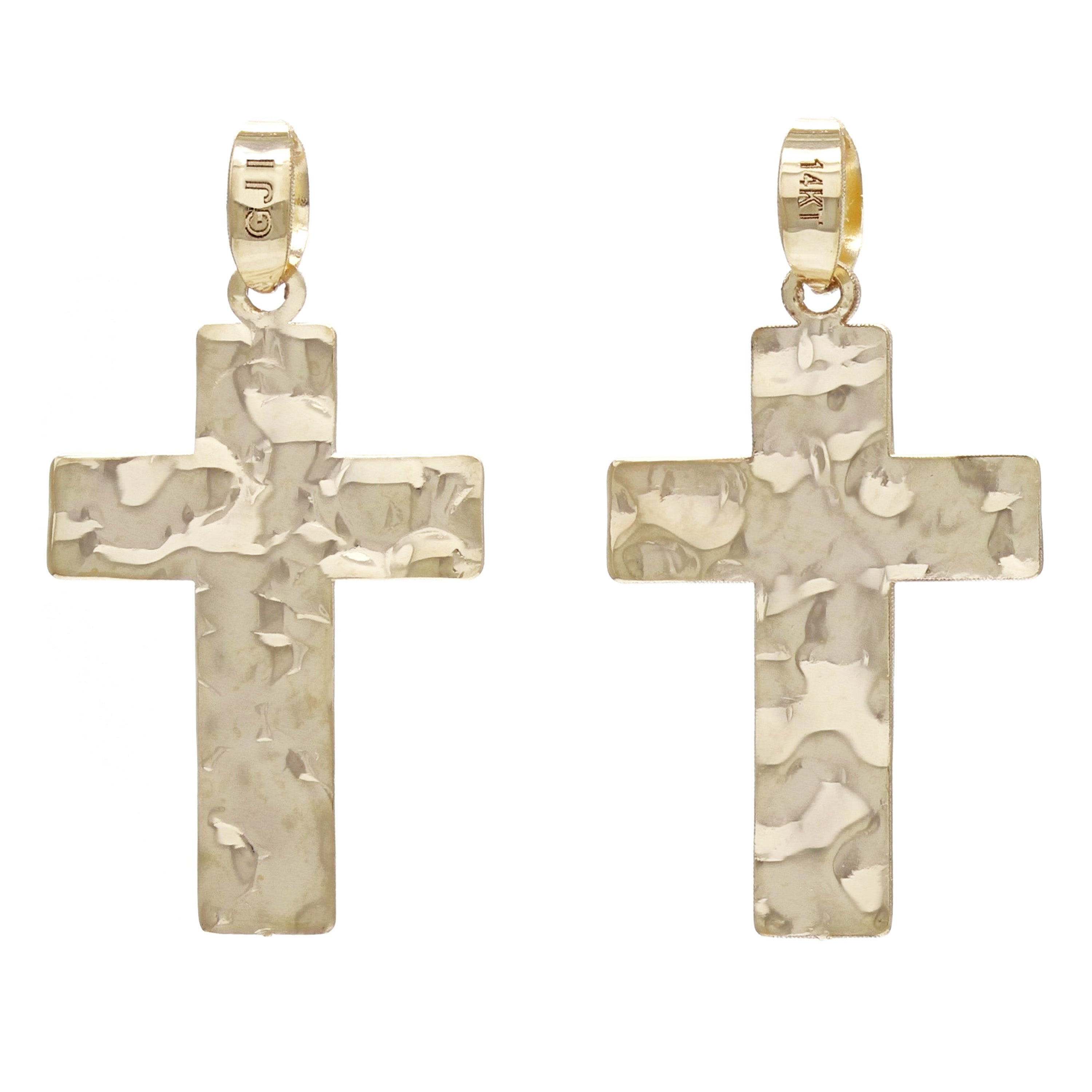 14k Yellow Gold Solid Crumpled Metal Texture Cross Pendant 0.7 gram