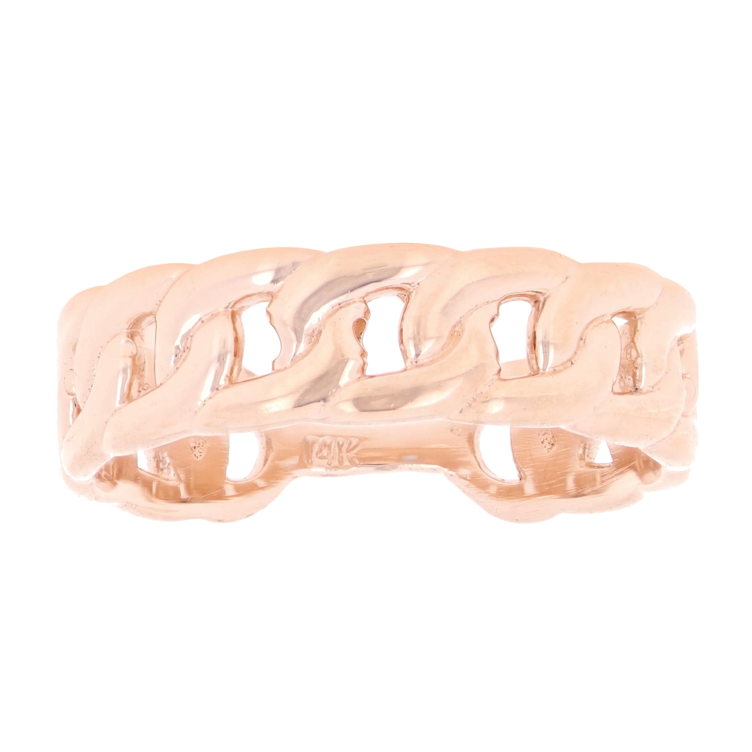 14k Rose Gold Cuban Link Ring Chain Stackable Ring Band Size 6.75 3.6 grams - Rose