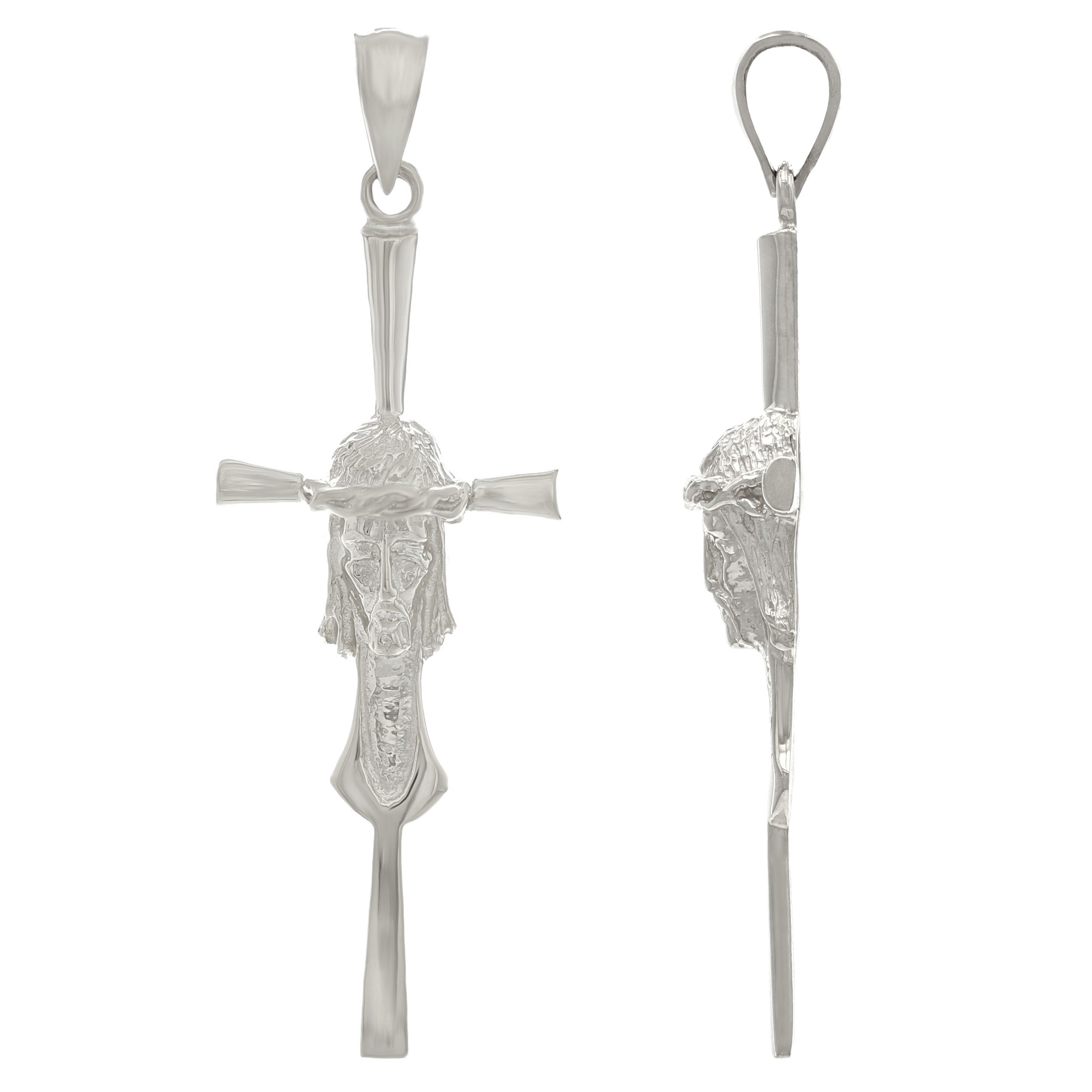 14k White Gold Jesus Christ Face Crucifix Cross Charm Pendant 1.8" 2.8 grams - White