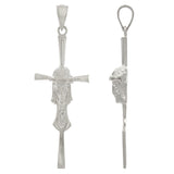 14k White Gold Jesus Christ Face Crucifix Cross Charm Pendant 1.8" 2.8 grams - White
