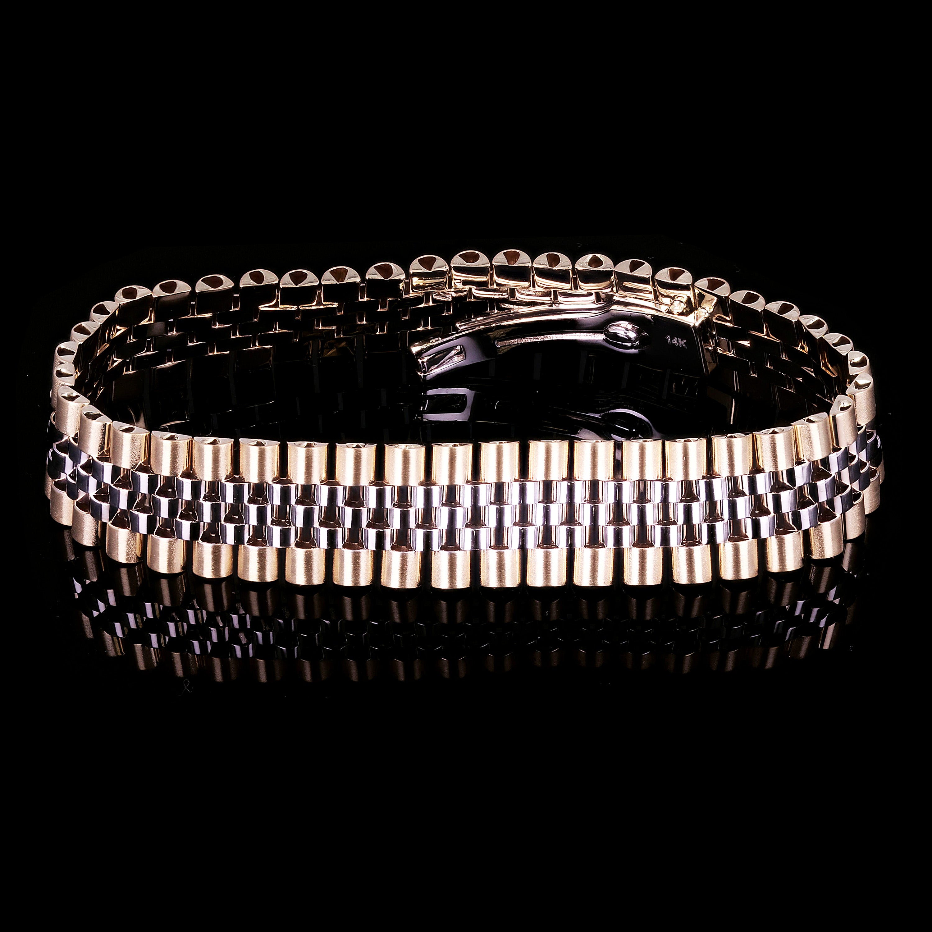 Italian TwoTone 14k Yellow & White Gold Watch Link Bracelet 8" 15.2mm 35.4 grams - Yellow and White 8"