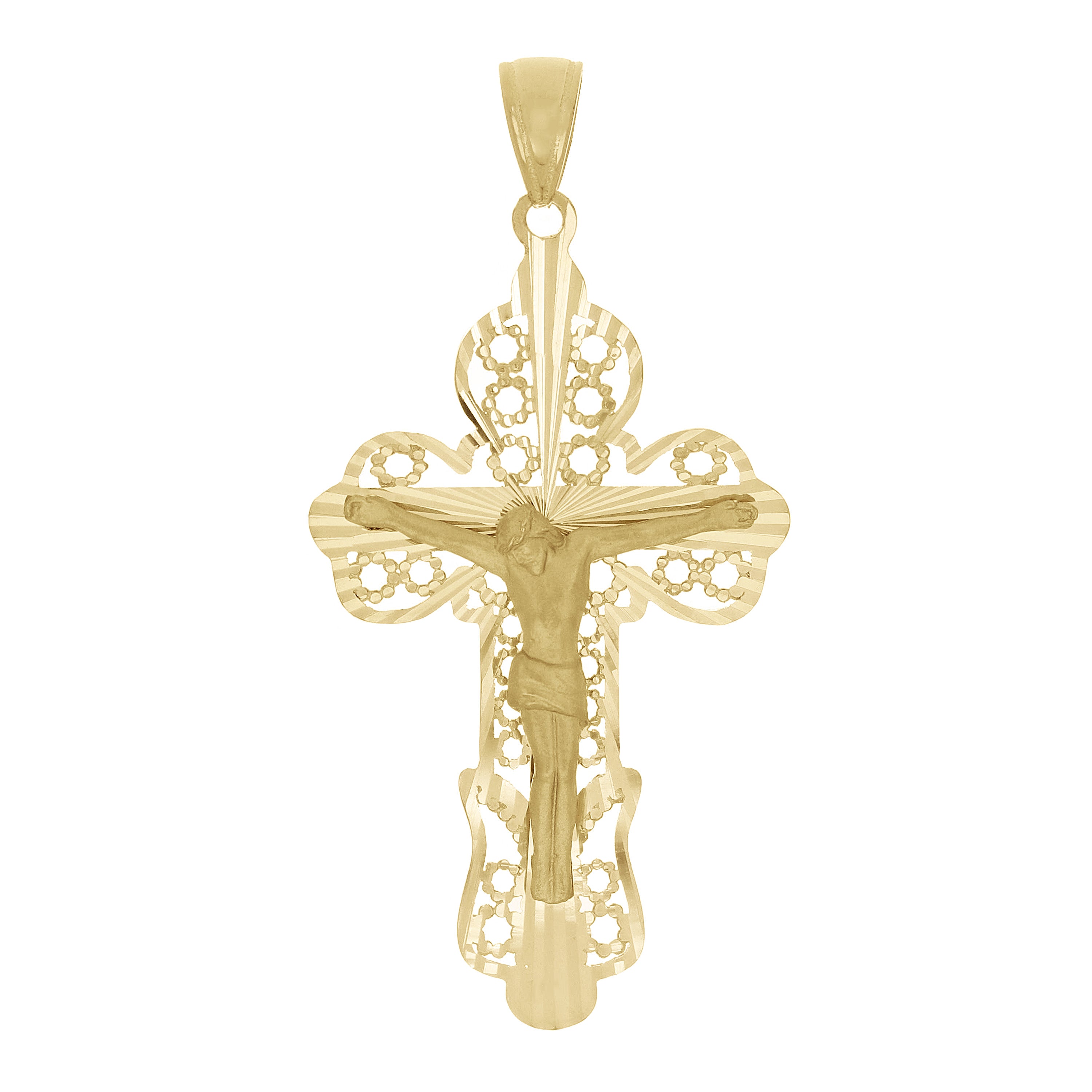 Italian 14k Yellow Gold Filigree Crucifix Cross Charm Pendant 1.7" 2.6 grams - Yellow