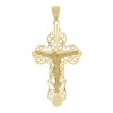 Italian 14k Yellow Gold Filigree Crucifix Cross Charm Pendant 1.7" 2.6 grams - Yellow