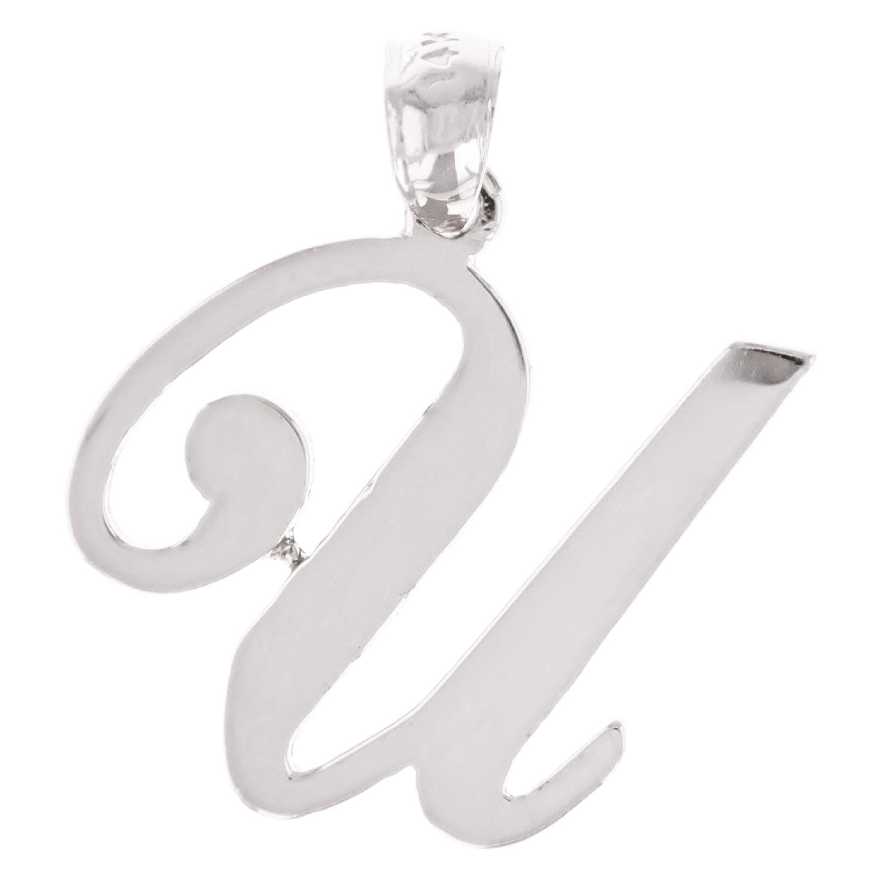 14k White Gold Initial Letter U Alphabet Charm Pendant - Letter U,White