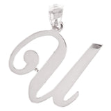 14k White Gold Initial Letter U Alphabet Charm Pendant - Letter U,White