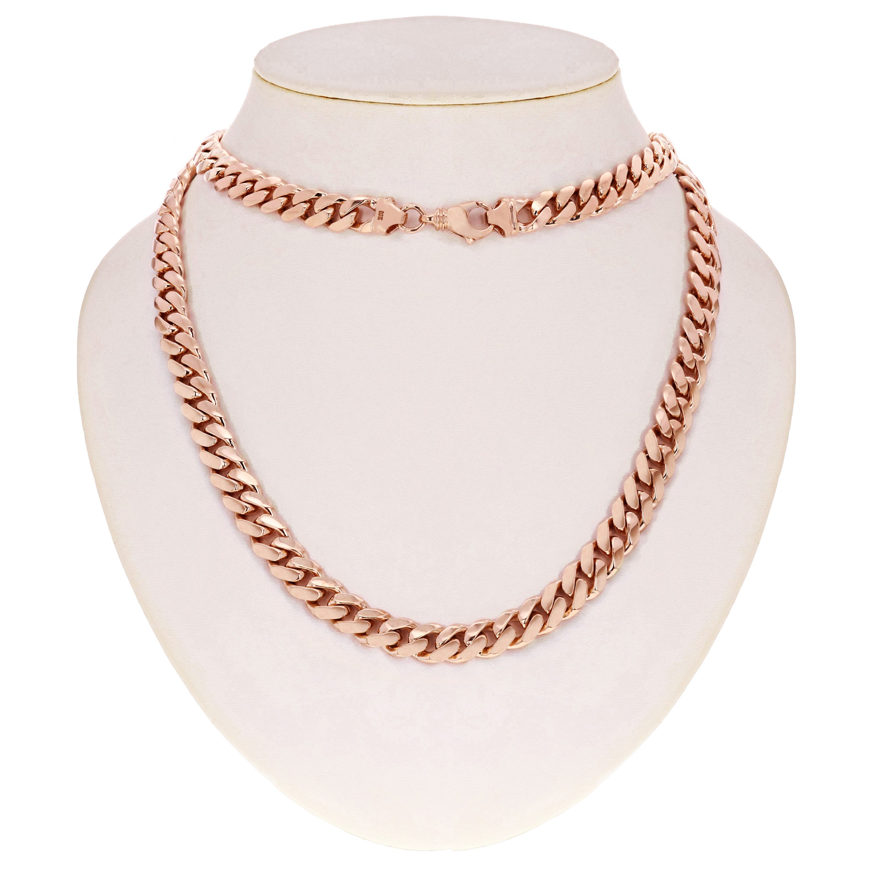 14k Rose Gold Solid Heavy Miami Cuban Chain Link Necklace 26" 10 mm 171.5 grams with Lobster Clasp - Rose,26"