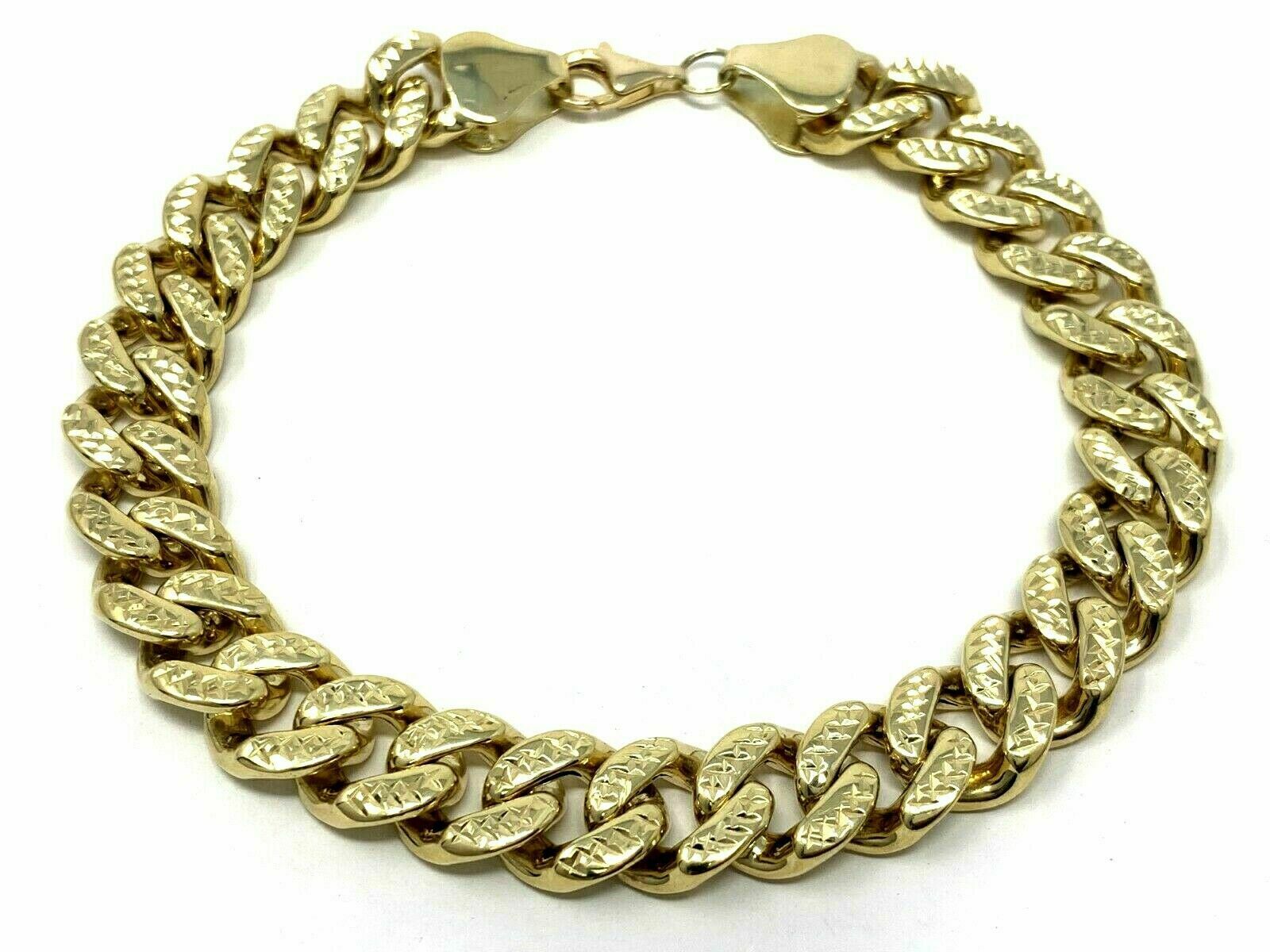 14k Yellow Gold Hollow REVERSIBLE Cuban Link Chain Bracelet 9.25" 11mm 22.9g