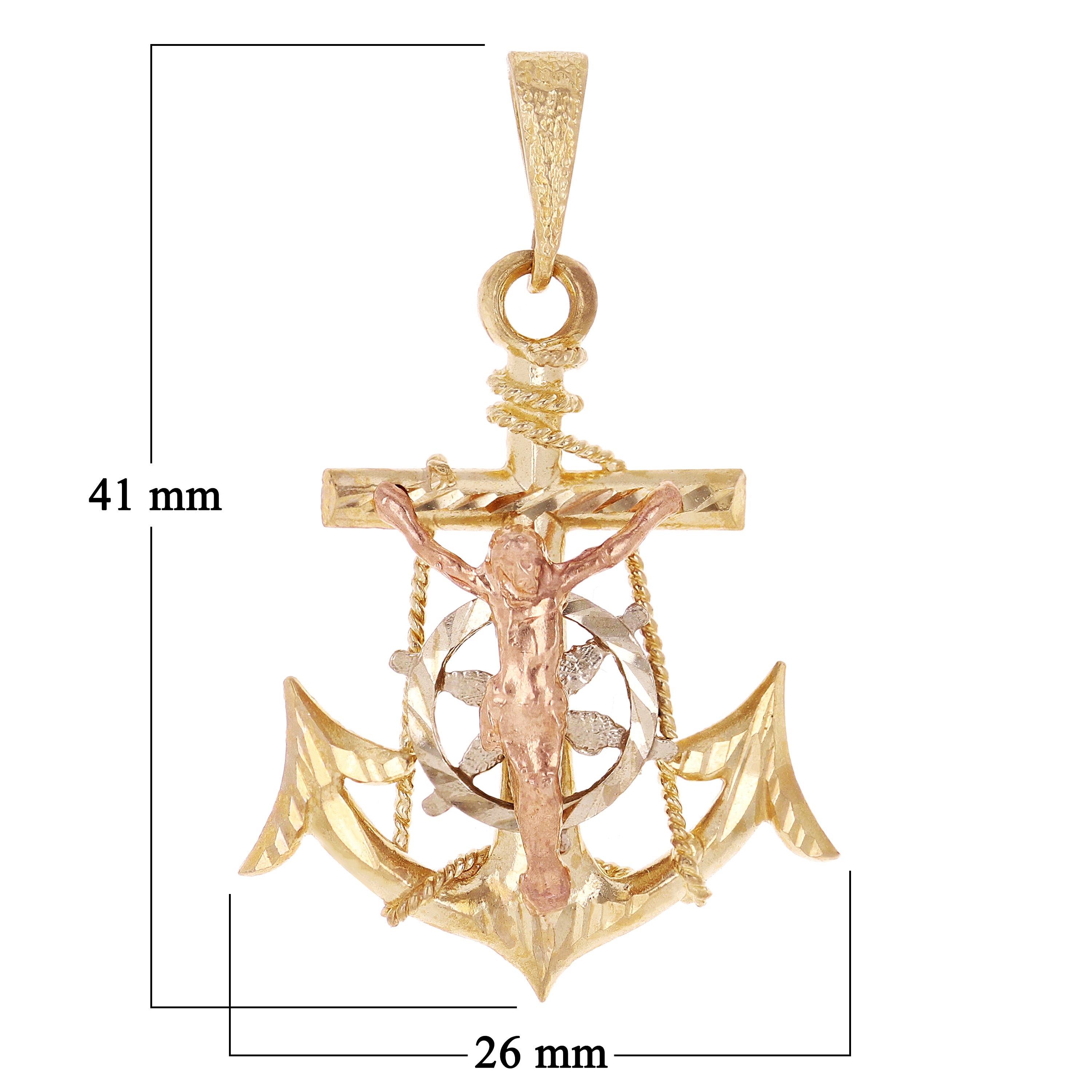 14k Tri Color Gold Jesus Christ Crucifix Mariner Anchor Charm Pendant 1.6" 4.7g