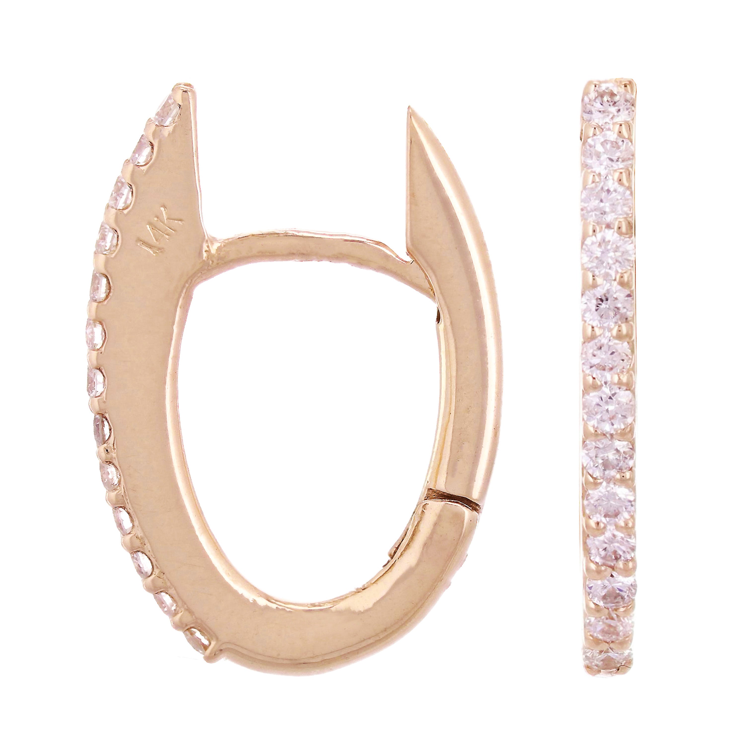 14k Rose Gold 0.28ctw Diamond Slim Short Oblong Oval Polished Hoop Earrings