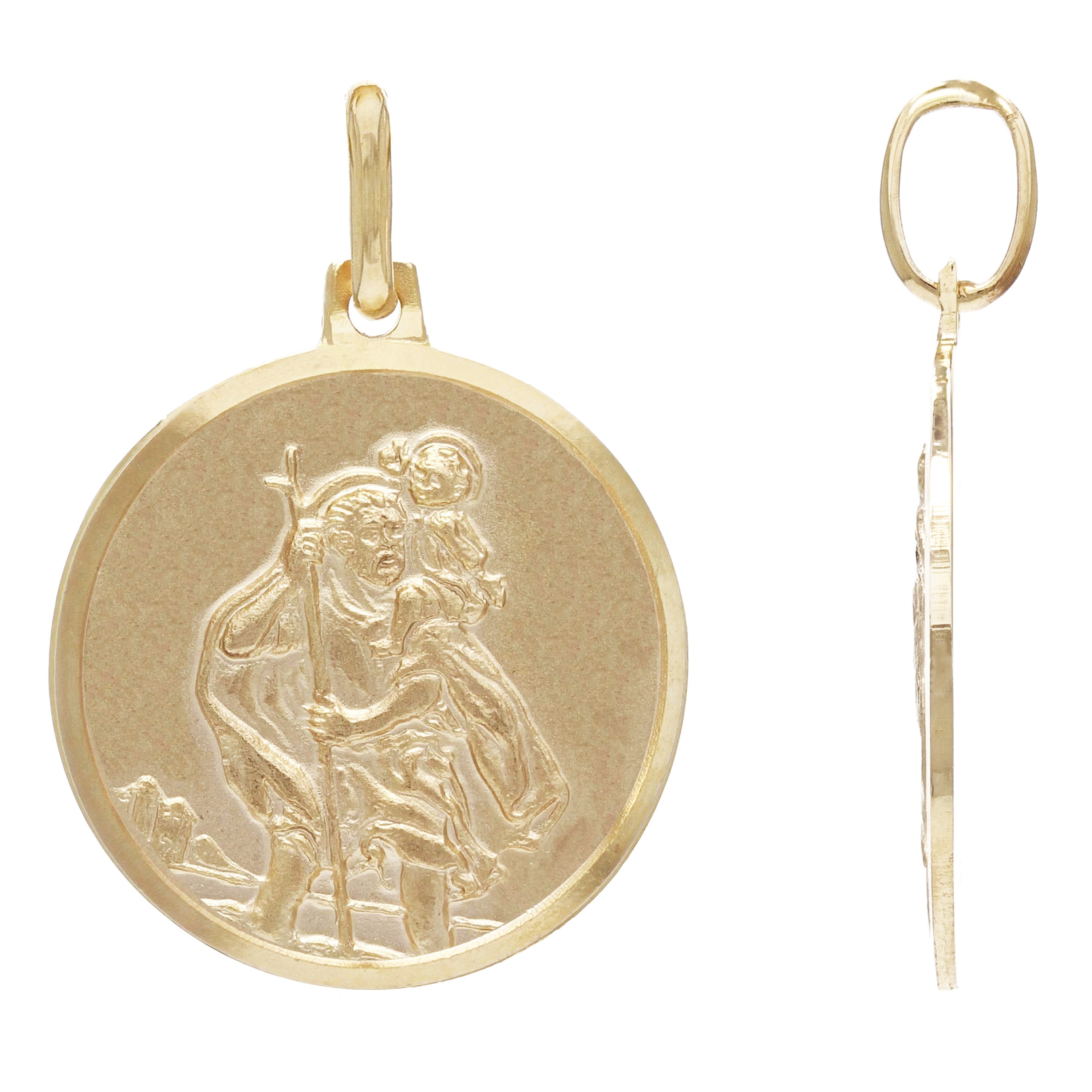 14k Yellow Gold Embossed Saint Christopher Round Medal Pendant 2.9 grams