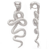 14k White Gold Solid Detailed 3D Cobra Snake Pendant - White