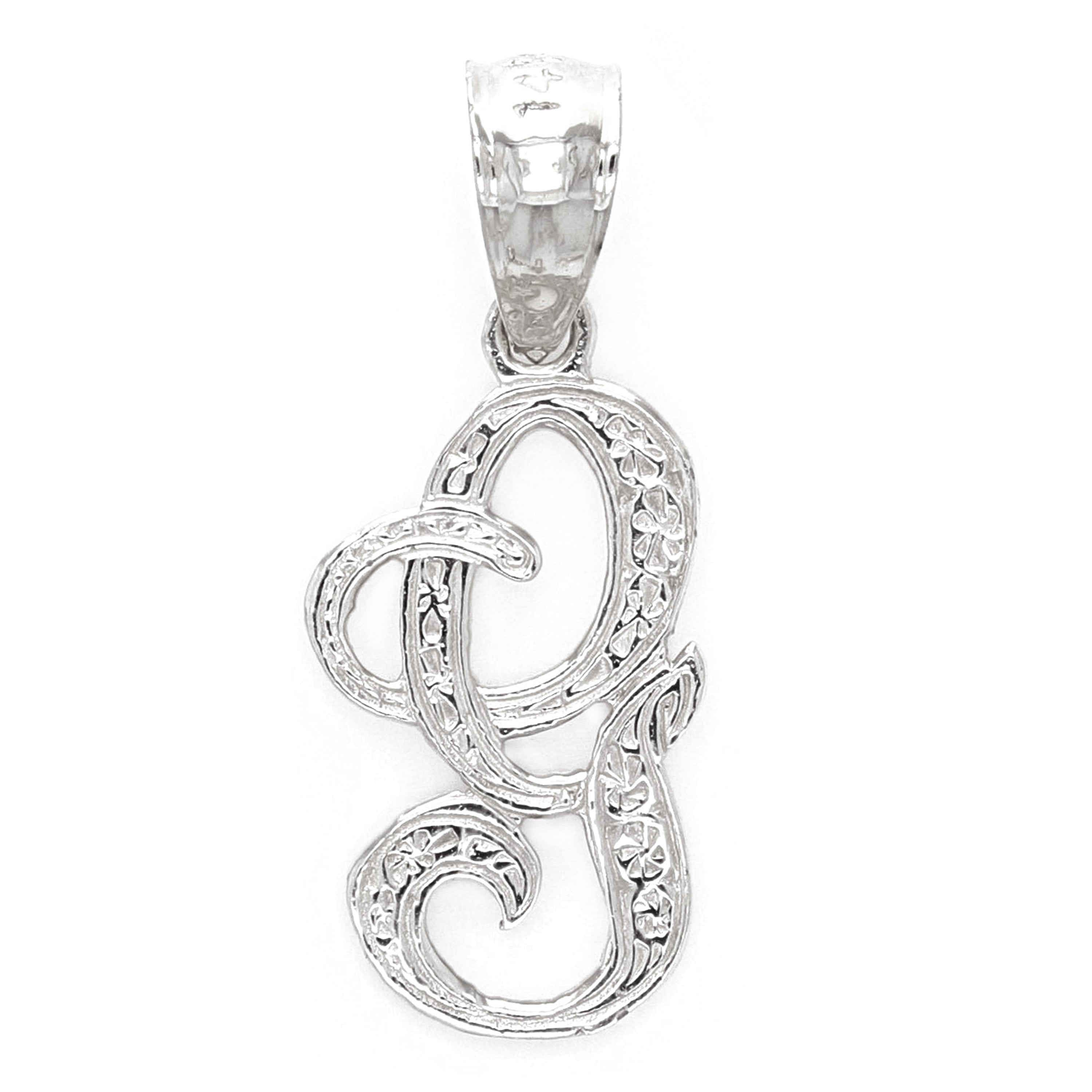 14k White Gold Initial Letter G Alphabet Charm Pendant - Letter G,White
