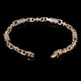 10k Yellow & White Gold Greek Barrell & Links Gold Bracelet 7" 7.5mm 25.5 grams - 7" 25.5 grams