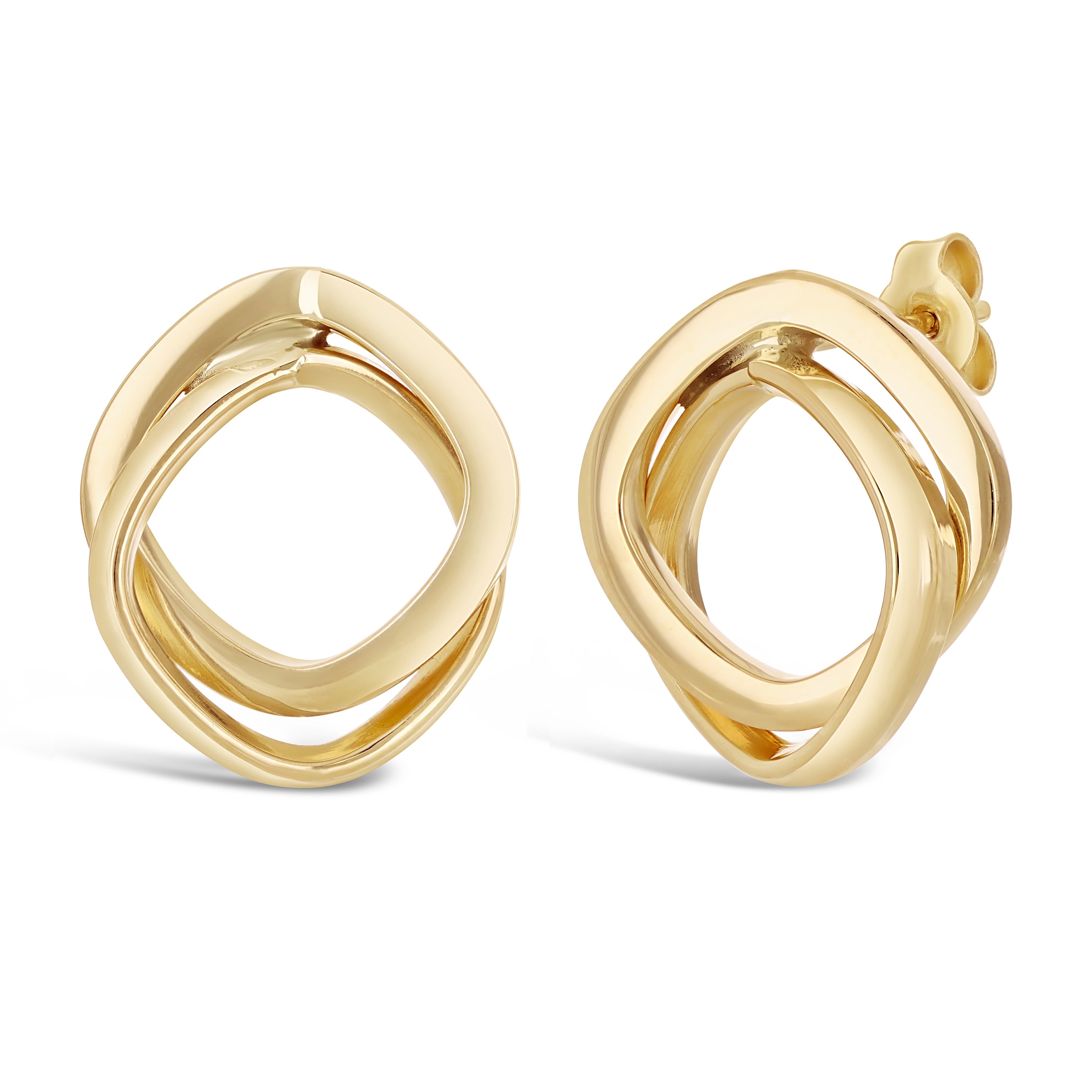 Italian 14k Yellow & White Gold Entwined Square Tube Double Hoop Stud Earrings