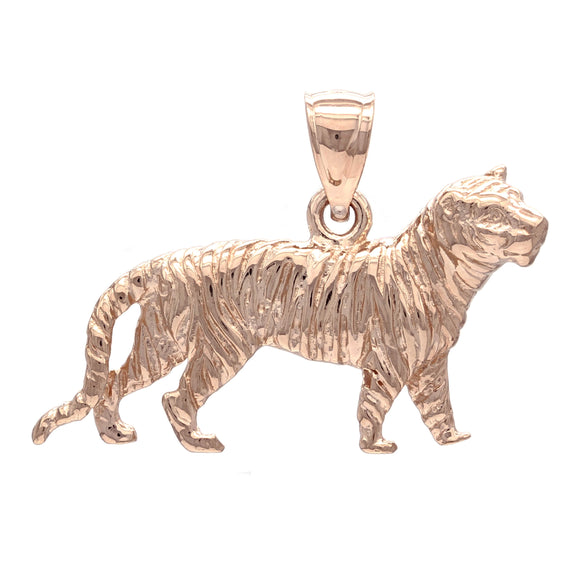 14k Rose Gold Solid Animal Tiger Charm Pendant 3.7 grams - Rose