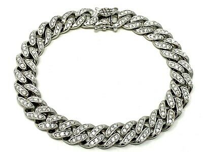 14k White Gold Solid Diamond Miami Cuban Link Bracelet With Natural Diamonds 4ct