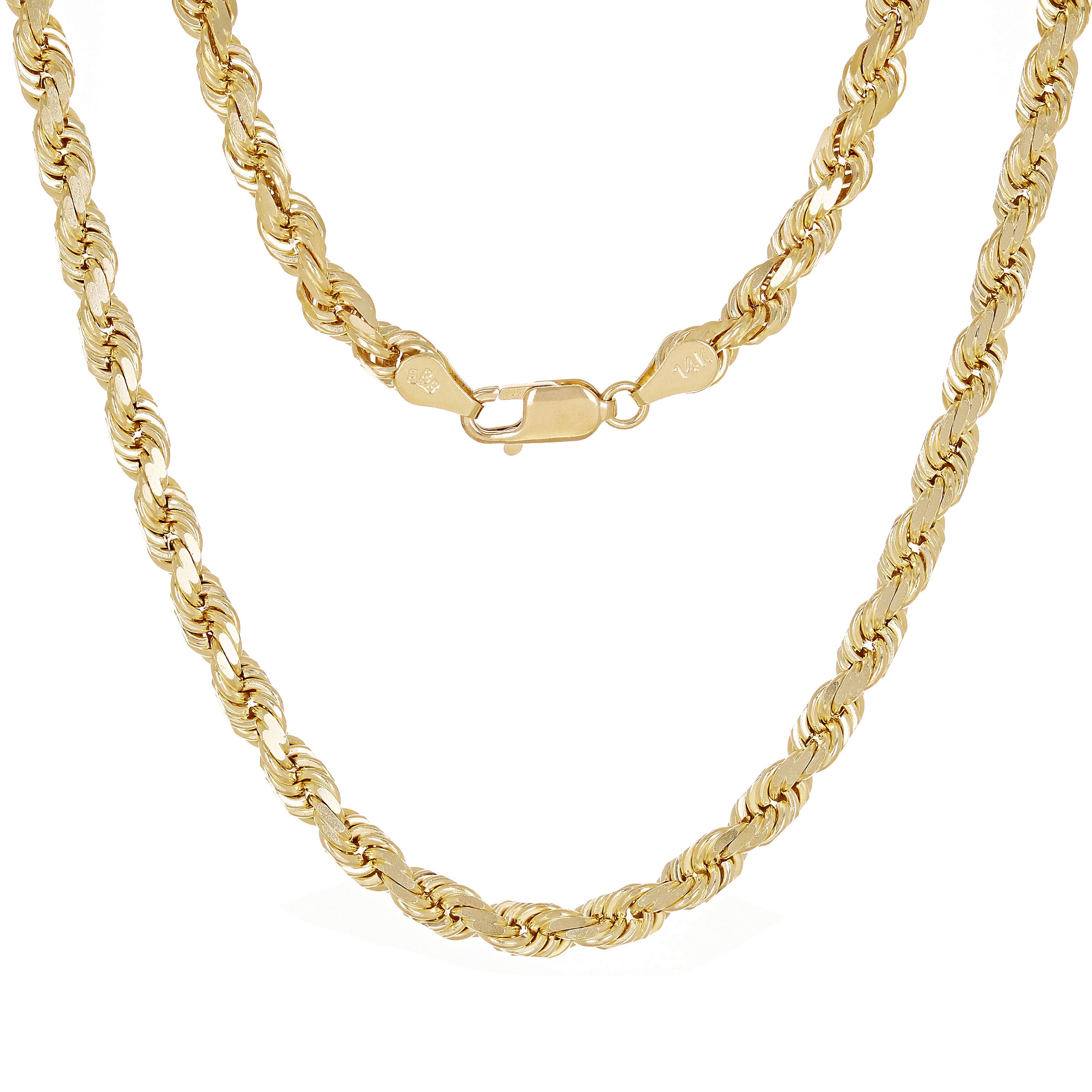 14k Yellow Gold Solid Diamond Cut Rope Chain Necklace 16"-30" 1.5mm to 12mm - 20"