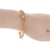 Italian 14k Yellow Gold Heart & U Shape Hardwear Link Bracelet with CZ 7.5" - 7.5" 7.7 grams