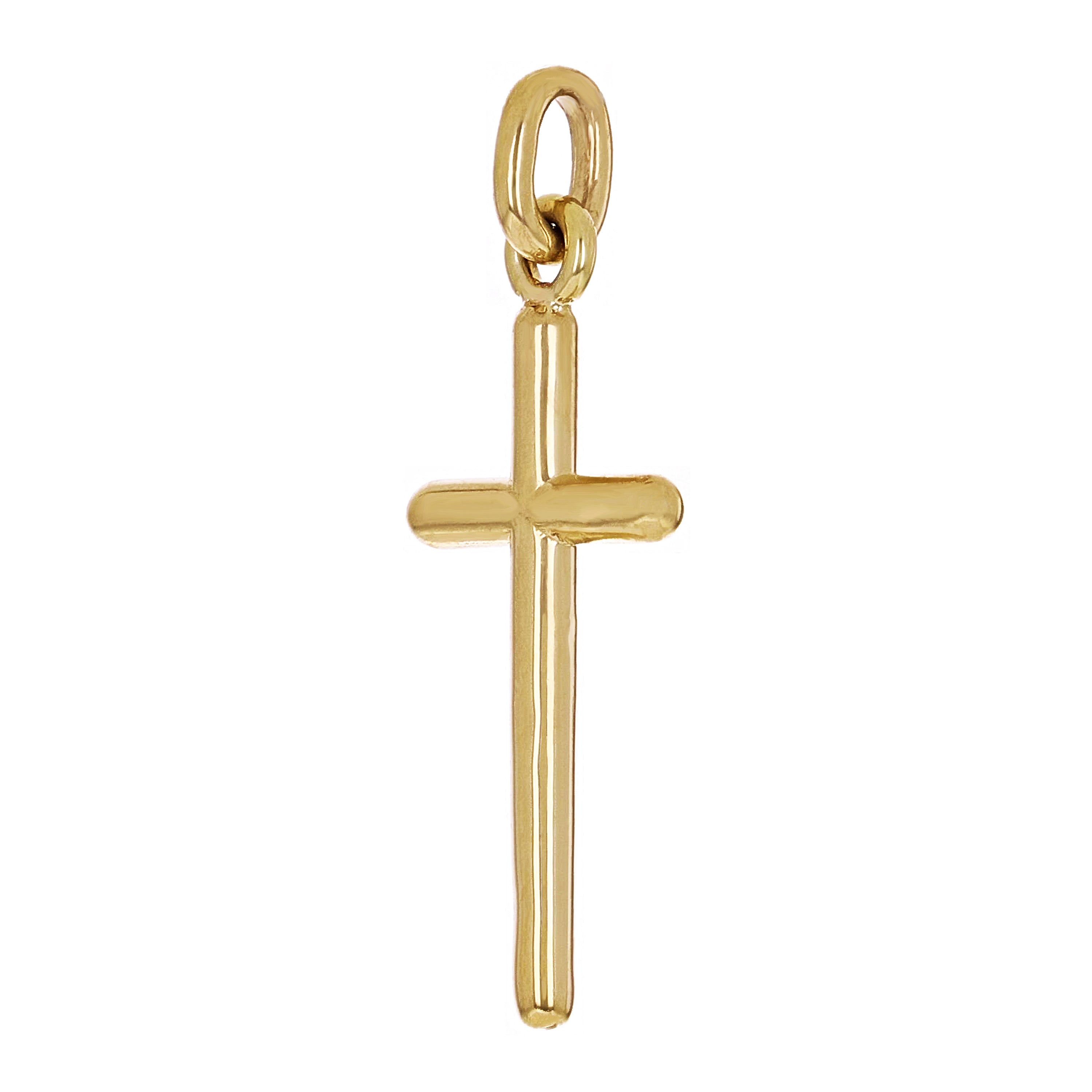14k Yellow Gold Solid High Polish 3D Puffy Cross Charm Pendant 1.4" 2.8 grams