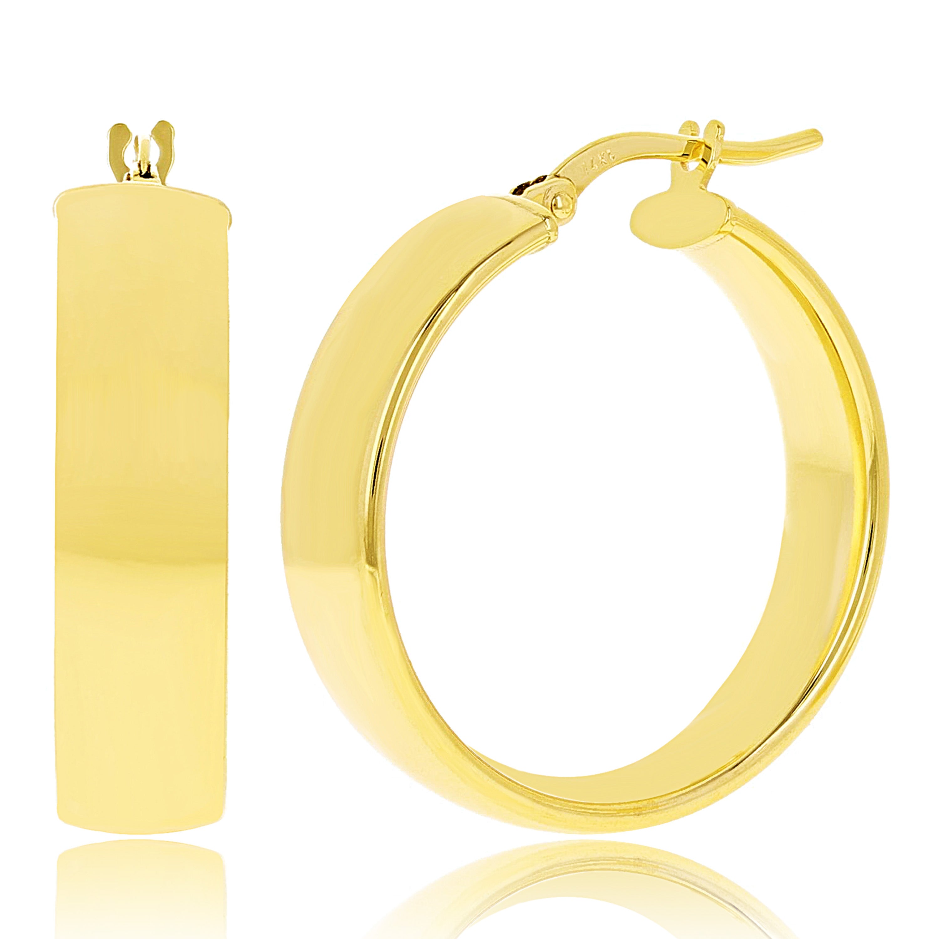 Italian 14k Yellow Gold Rounded Flat Tube Small Hollow Hoop Earrings 1" 3.1 grams - 3.1 grams