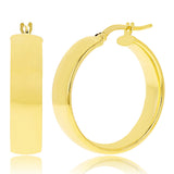 Italian 14k Yellow Gold Rounded Flat Tube Small Hollow Hoop Earrings 1" 3.1 grams - 3.1 grams