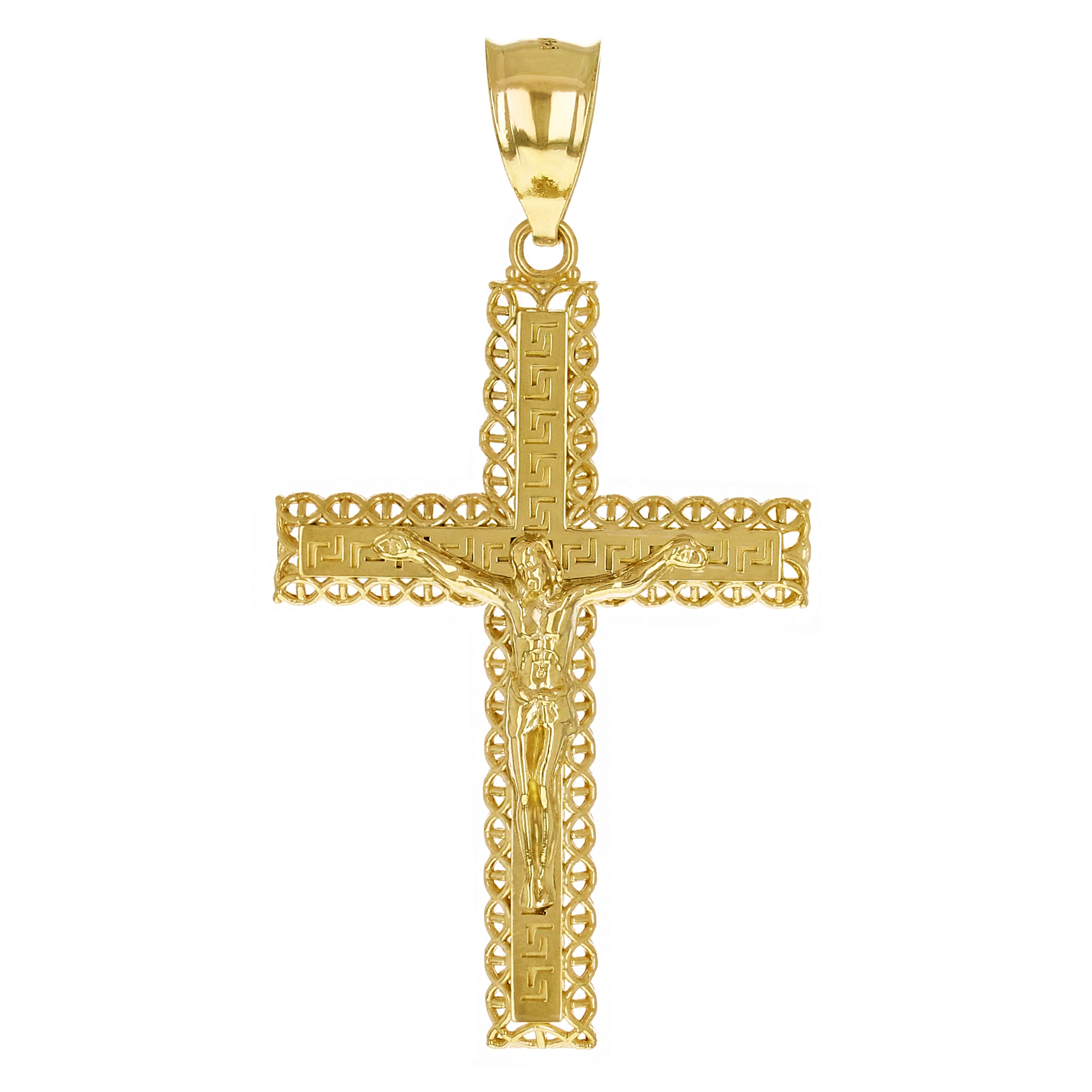 14k Yellow Gold 3D Jesus Christ Crucifix Greek Cross Pendant 2.2" 4.7 grams